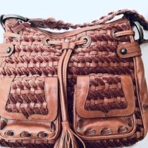 Vintage Isabel Fiore Leather and Textile Woven Handbag